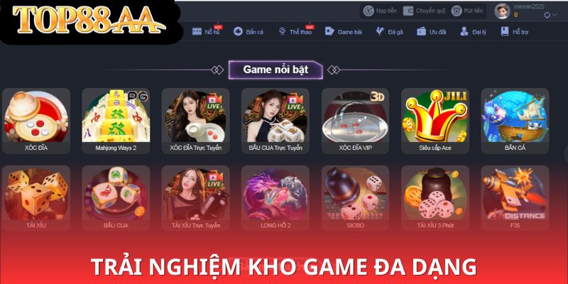 Trải nghiệm kho sảnh game đa dạng