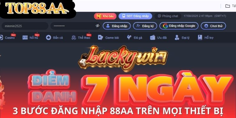 3 bước đăng nhập 88aa trên mọi thiết bị